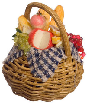 Dollhouse Miniature Basket W/Cheese And Grapes